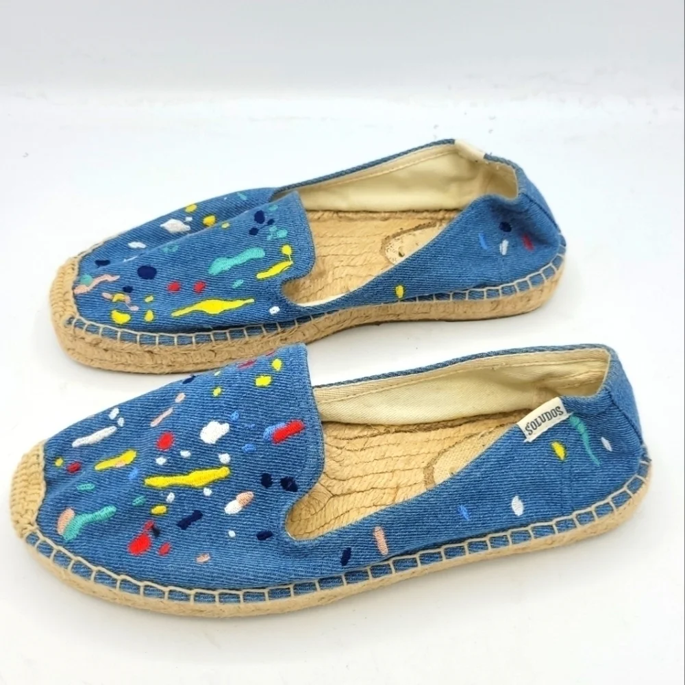 Soludos Multicolor Paint Splatter Espadrilles Flats Size 7.5